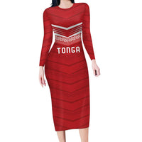 Custom Pacific Rugby Spirit Family Matching Long Sleeve Bodycon Dress and Hawaiian Shirt Tonga Ngatu Pride Red Edition - Polynesian Pride