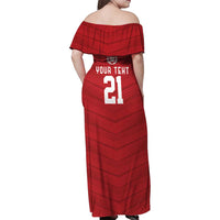 Custom Pacific Rugby Spirit Family Matching Off Shoulder Maxi Dress and Hawaiian Shirt Tonga Ngatu Pride Red Edition - Polynesian Pride
