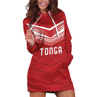 Custom Pacific Rugby Spirit Hoodie Dress Tonga Ngatu Pride Red Edition - Polynesian Pride