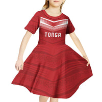 Custom Pacific Rugby Spirit Kid Short Sleeve Dress Tonga Ngatu Pride Red Edition - Polynesian Pride