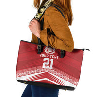 Custom Pacific Rugby Spirit Leather Tote Bag Tonga Ngatu Pride Red Edition - Polynesian Pride