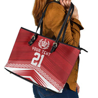 Custom Pacific Rugby Spirit Leather Tote Bag Tonga Ngatu Pride Red Edition - Polynesian Pride