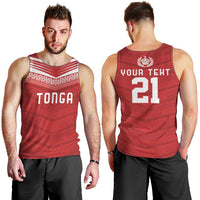 Custom Pacific Rugby Spirit Men Tank Top Tonga Ngatu Pride Red Edition - Polynesian Pride