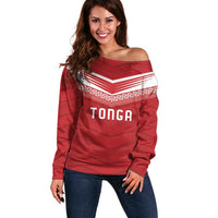Custom Pacific Rugby Spirit Off Shoulder Sweater Tonga Ngatu Pride Red Edition - Polynesian Pride
