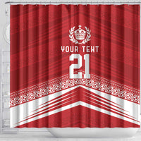 Custom Pacific Rugby Spirit Shower Curtain Tonga Ngatu Pride Red Edition - Polynesian Pride