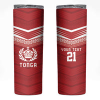 Custom Pacific Rugby Spirit Skinny Tumbler Tonga Ngatu Pride Red Edition LT9 Red - Polynesian Pride