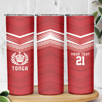 Custom Pacific Rugby Spirit Skinny Tumbler Tonga Ngatu Pride Red Edition LT9 - Polynesian Pride