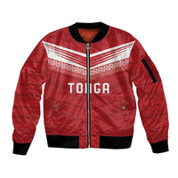 Custom Pacific Rugby Spirit Sleeve Zip Bomber Jacket Tonga Ngatu Pride Red Edition - Polynesian Pride