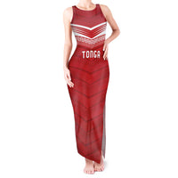 Custom Pacific Rugby Spirit Tank Maxi Dress Tonga Ngatu Pride Red Edition - Polynesian Pride