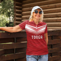 Custom Pacific Rugby Spirit Women Polo Shirt Tonga Ngatu Pride Red Edition - Polynesian Pride