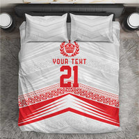 Custom Pacific Rugby Spirit Bedding Set Tonga Ngatu Pride White Edition - Polynesian Pride