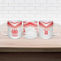 Custom Pacific Rugby Spirit Ceramic Mug Tonga Ngatu Pride White Edition LT9 - Polynesian Pride