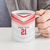 Custom Pacific Rugby Spirit Ceramic Mug Tonga Ngatu Pride White Edition LT9 - Polynesian Pride