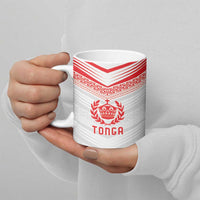 Custom Pacific Rugby Spirit Ceramic Mug Tonga Ngatu Pride White Edition LT9 - Polynesian Pride