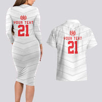 Custom Pacific Rugby Spirit Couples Matching Long Sleeve Bodycon Dress and Hawaiian Shirt Tonga Ngatu Pride White Edition - Polynesian Pride