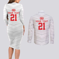 Custom Pacific Rugby Spirit Couples Matching Long Sleeve Bodycon Dress and Long Sleeve Button Shirt Tonga Ngatu Pride White Edition - Polynesian Pride