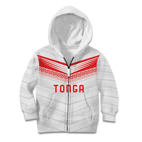 Custom Pacific Rugby Spirit Kid Hoodie Tonga Ngatu Pride White Edition LT9 Zip Hoodie White - Polynesian Pride