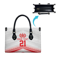 Custom Pacific Rugby Spirit Leather Bag Tonga Ngatu Pride White Edition LT9 - Polynesian Pride