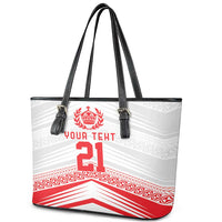 Custom Pacific Rugby Spirit Leather Tote Bag Tonga Ngatu Pride White Edition - Polynesian Pride