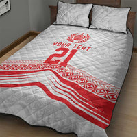 Custom Pacific Rugby Spirit Quilt Bed Set Tonga Ngatu Pride White Edition - Polynesian Pride