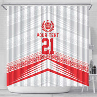 Custom Pacific Rugby Spirit Shower Curtain Tonga Ngatu Pride White Edition - Polynesian Pride