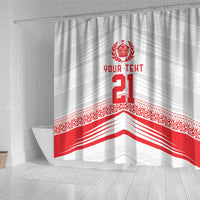 Custom Pacific Rugby Spirit Shower Curtain Tonga Ngatu Pride White Edition - Polynesian Pride