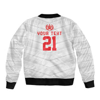 Custom Pacific Rugby Spirit Sleeve Zip Bomber Jacket Tonga Ngatu Pride White Edition - Polynesian Pride
