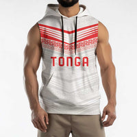 Custom Pacific Rugby Spirit Sleeveless Hoodie Tonga Ngatu Pride White Edition - Polynesian Pride