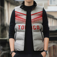 Custom Pacific Rugby Spirit Sleeveless Puffer Jacket Tonga Ngatu Pride White Edition - Polynesian Pride