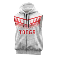 Custom Pacific Rugby Spirit Sleeveless Zip Hoodie Tonga Ngatu Pride White Edition LT9 White - Polynesian Pride