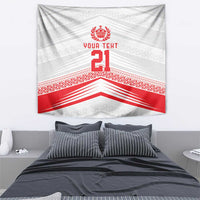 Custom Pacific Rugby Spirit Tapestry Tonga Ngatu Pride White Edition - Polynesian Pride