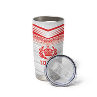 Custom Pacific Rugby Spirit Tumbler Cup Tonga Ngatu Pride White Edition LT9 - Polynesian Pride