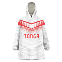 Custom Pacific Rugby Spirit Wearable Blanket Hoodie Tonga Ngatu Pride White Edition - Polynesian Pride