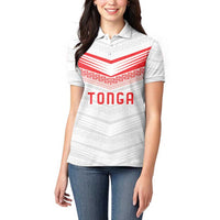Custom Pacific Rugby Spirit Women Polo Shirt Tonga Ngatu Pride White Edition LT9 - Polynesian Pride