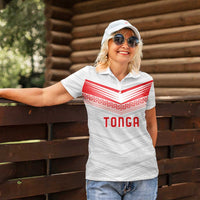 Custom Pacific Rugby Spirit Women Polo Shirt Tonga Ngatu Pride White Edition LT9 - Polynesian Pride