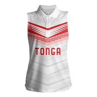 Custom Pacific Rugby Spirit Women Sleeveless Polo Shirt Tonga Ngatu Pride White Edition LT9 Female White - Polynesian Pride