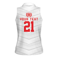 Custom Pacific Rugby Spirit Women Sleeveless Polo Shirt Tonga Ngatu Pride White Edition LT9 - Polynesian Pride