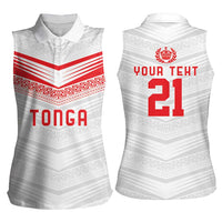 Custom Pacific Rugby Spirit Women Sleeveless Polo Shirt Tonga Ngatu Pride White Edition LT9 - Polynesian Pride