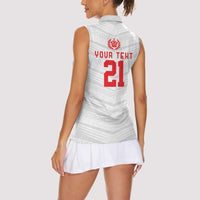 Custom Pacific Rugby Spirit Women Sleeveless Polo Shirt Tonga Ngatu Pride White Edition LT9 - Polynesian Pride