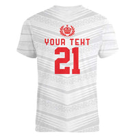 Custom Pacific Rugby Spirit Women V-Neck T-Shirt Tonga Ngatu Pride White Edition - Polynesian Pride