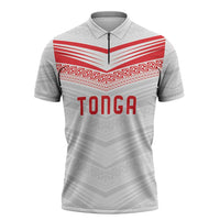 Custom Pacific Rugby Spirit Zipper Polo Shirt Tonga Ngatu Pride White Edition - Polynesian Pride