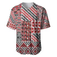 Aotearoa Kowhaiwhai Taniko Patchwork Motifs Baseball Jersey LT9 Red - Polynesian Pride