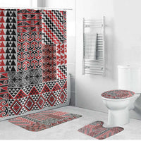 Aotearoa Kowhaiwhai Taniko Patchwork Motifs Bathroom Set LT9 Bathroom Set (4 pcs) Red - Polynesian Pride