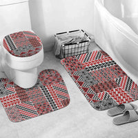 Aotearoa Kowhaiwhai Taniko Patchwork Motifs Bathroom Set LT9 Mat Set Only (3 pcs) One Size Red - Polynesian Pride