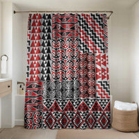 Aotearoa Kowhaiwhai Taniko Patchwork Motifs Bathroom Set LT9 Shower Curtain Only Red - Polynesian Pride