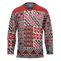 Aotearoa Kowhaiwhai Taniko Patchwork Motifs Hockey Jersey LT9 Unisex Red - Polynesian Pride