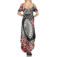 Aotearoa Maori Rugby Tribal Tattoo Family Matching Summer Maxi Dress and Hawaiian Shirt Kowhaiwhai Taniko Patchwork Motifs