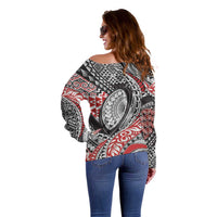 Aotearoa Maori Rugby Tribal Tattoo Off Shoulder Sweater Kowhaiwhai Taniko Patchwork Motifs