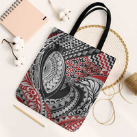 Aotearoa Maori Rugby Tribal Tattoo Tote Bag Kowhaiwhai Taniko Patchwork Motifs LT9 Black Strap One Size Red - Polynesian Pride