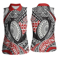 Aotearoa Maori Rugby Tribal Tattoo Women Sleeveless Polo Shirt Kowhaiwhai Taniko Patchwork Motifs